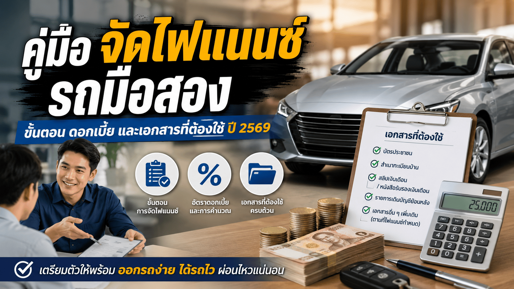 คู่มือจัดไฟแนนซ์รถมือสอง: ขั้นตอน ดอกเบี้ย และเอกสารที่ต้องใช้ปี 2569